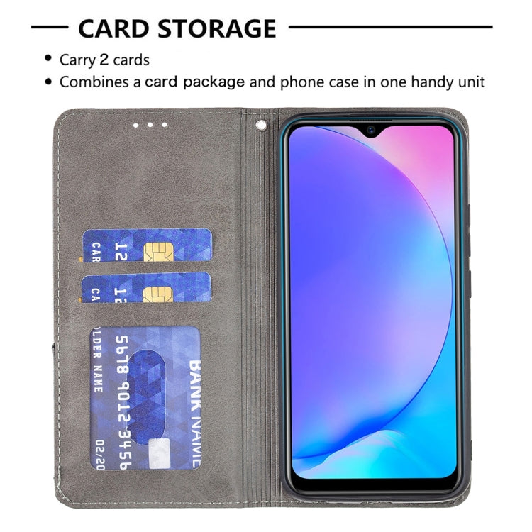 For vivo Y11/Y15/Y12/Y17 Rhombus Texture Horizontal Flip Magnetic Leather Case with Holder & Card Slots(Grey) - free shipping - PMC TechLife - Order now!