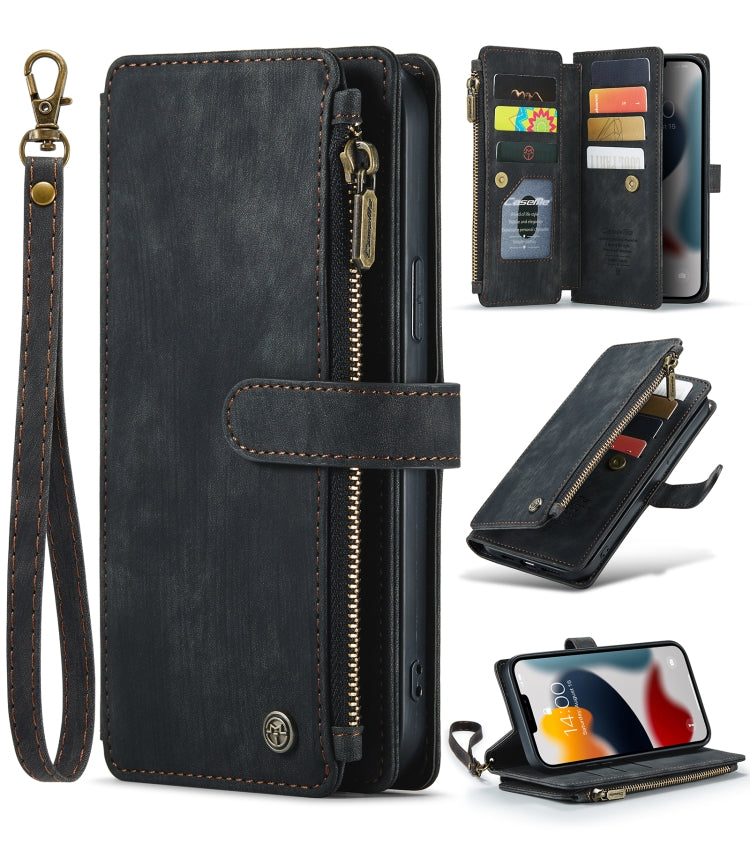For iPhone 13 Pro Max CaseMe-C30 PU + TPU Multifunctional Horizontal Flip Leather Case with Holder & Card Slot & Wallet & Zipper Pocket (Black) - free shipping - PMC TechLife - Order now!