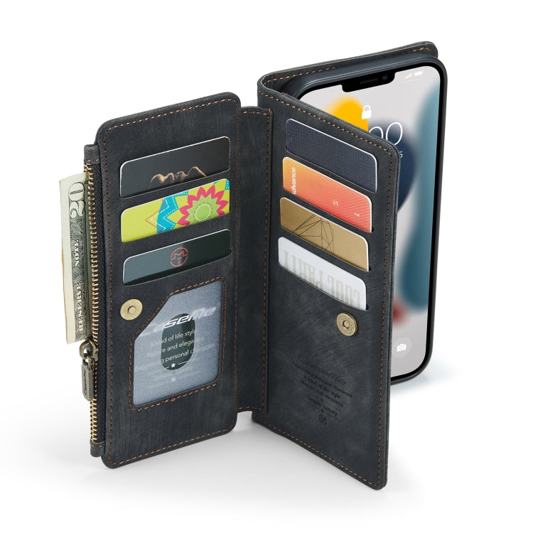 For iPhone 13 Pro Max CaseMe-C30 PU + TPU Multifunctional Horizontal Flip Leather Case with Holder & Card Slot & Wallet & Zipper Pocket (Black) - free shipping - PMC TechLife - Order now!