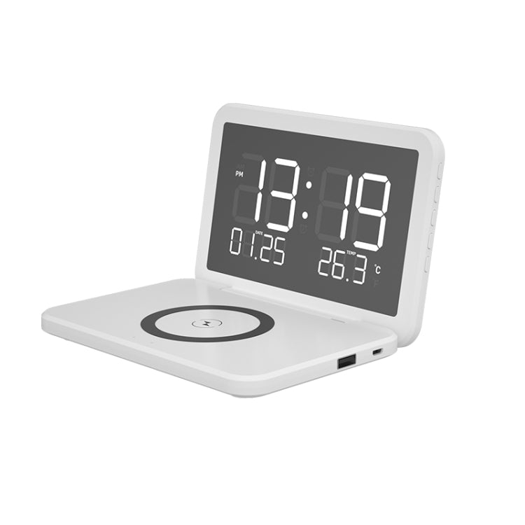 SY-118 15W Foldable Mirror Surface Perpetual Desk Calendar Clock Wireless Charger with Alarm Clock & Three-level Brightness Adjustable Function(White) - Wireless Charger by PMC TechLife | Online Shopping South Africa | PMC TechLife