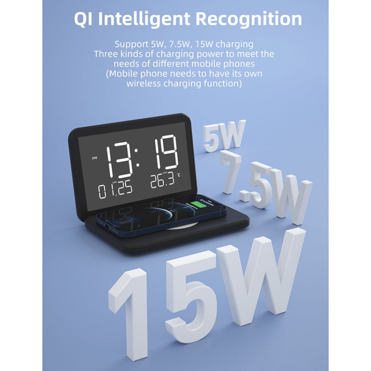 SY-118 15W Foldable Mirror Surface Perpetual Desk Calendar Clock Wireless Charger with Alarm Clock & Three-level Brightness Adjustable Function(White) - Wireless Charger by PMC TechLife | Online Shopping South Africa | PMC TechLife