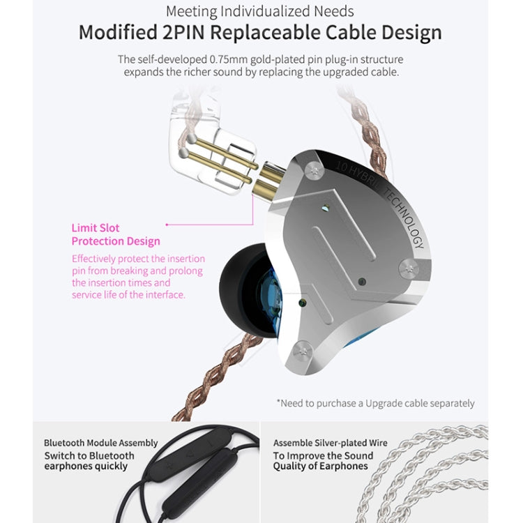 KZ ZS10 Pro 10-unit Ring Iron Gaming In-ear Wired Earphone, Standard Version(Glare Gold) - free shipping - PMC TechLife - Order now!