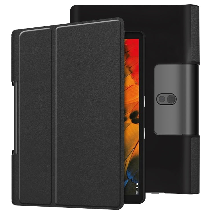 For Lenovo Yoga Smart Tab Custer Texture Horizontal Flip Leather Case with Two-folding Holder(Black) - For Lenovo by PMC TechLife | Online Shopping South Africa | PMC TechLife