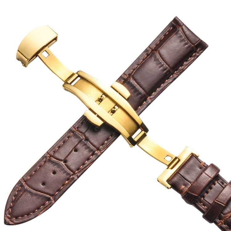 22mm Classic Cowhide Leather Gold Butterfly Buckle Watch Band(Brown) - Watch Bands by PMC TechLife | Online Shopping South Africa | PMC TechLife | Buy Now Pay Later Mobicred