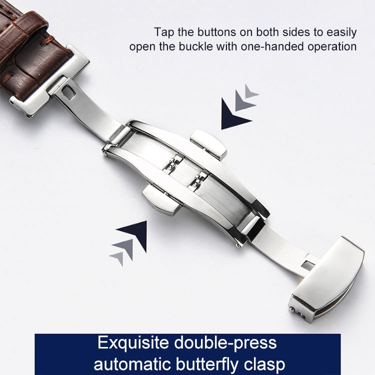 22mm Classic Cowhide Leather Gold Butterfly Buckle Watch Band(Brown) - Watch Bands by PMC TechLife | Online Shopping South Africa | PMC TechLife | Buy Now Pay Later Mobicred