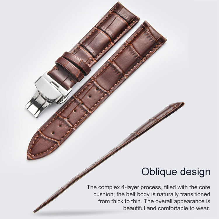 22mm Classic Cowhide Leather Gold Butterfly Buckle Watch Band(Brown) - Watch Bands by PMC TechLife | Online Shopping South Africa | PMC TechLife | Buy Now Pay Later Mobicred
