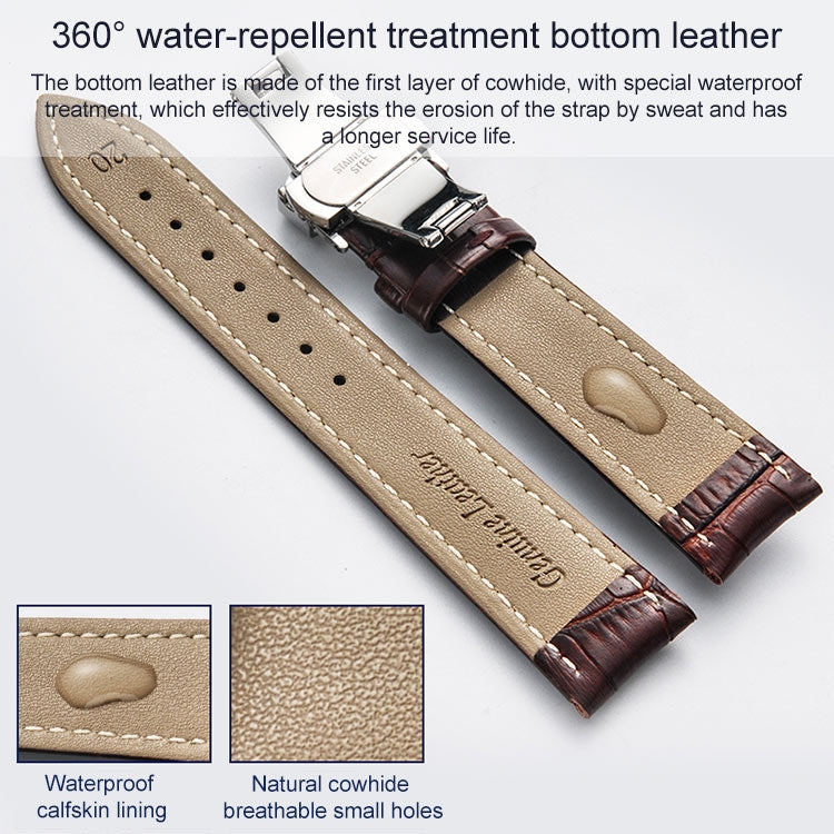 22mm Classic Cowhide Leather Gold Butterfly Buckle Watch Band(Brown) - Watch Bands by PMC TechLife | Online Shopping South Africa | PMC TechLife | Buy Now Pay Later Mobicred