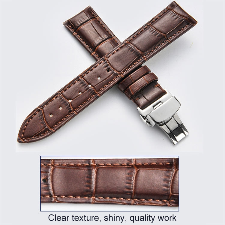 22mm Classic Cowhide Leather Gold Butterfly Buckle Watch Band(Brown) - Watch Bands by PMC TechLife | Online Shopping South Africa | PMC TechLife | Buy Now Pay Later Mobicred