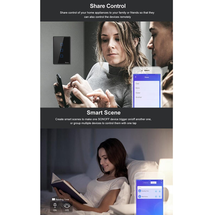 Sonoff T3 US-TX 433 RF WIFI Smart Remote Control Wall Touch Switch, US Plug, Style:Three Buttons - free shipping - PMC TechLife - Order now!