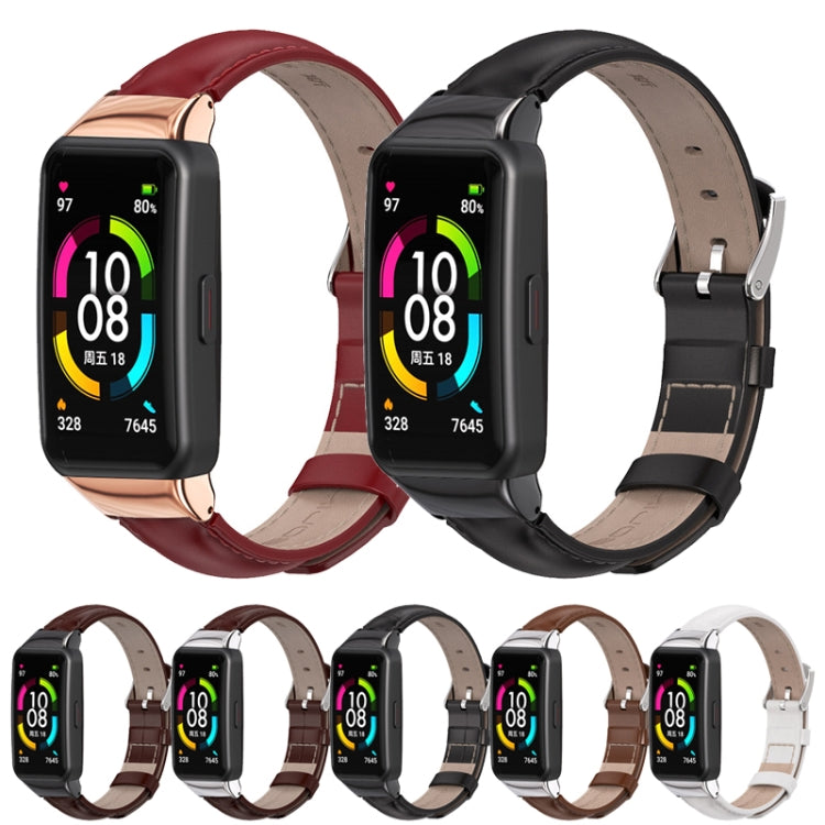 For Huawei Band 6 / Honor Band 6 / 7 MIJOBS Cowhide Leather Watch Band(Bamboo Joint Black) - Watch Bands by MIJOBS | Online Shopping South Africa | PMC TechLife | Buy Now Pay Later Mobicred