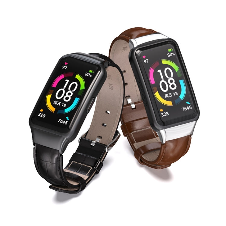 For Huawei Band 6 / Honor Band 6 / 7 MIJOBS Cowhide Leather Watch Band(Brown Silver) - Watch Bands by MIJOBS | Online Shopping South Africa | PMC TechLife | Buy Now Pay Later Mobicred