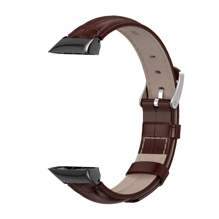 For Huawei Band 6 / Honor Band 6 / 7 MIJOBS Cowhide Leather Watch Band(Brown Silver) - Watch Bands by MIJOBS | Online Shopping South Africa | PMC TechLife | Buy Now Pay Later Mobicred