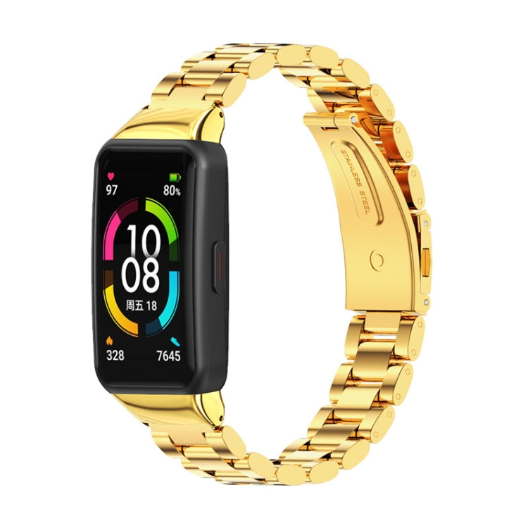 For Huawei Band 6 / Honor Band 6 / 7 MIJOBS Three Strains Stainless Steel Metal Buckle Watch Band(Gold) - Watch Bands by MIJOBS | Online Shopping South Africa | PMC TechLife | Buy Now Pay Later Mobicred
