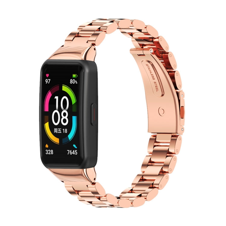 For Huawei Band 6 / Honor Band 6 / 7 MIJOBS Three Strains Stainless Steel Metal Buckle Watch Band(Rose Gold) - Watch Bands by MIJOBS | Online Shopping South Africa | PMC TechLife | Buy Now Pay Later Mobicred