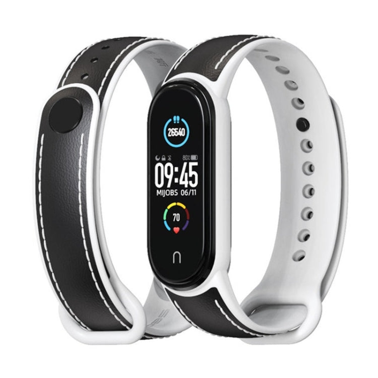 For Xiaomi Mi Band 5/6/7 MIJOBS TPU + Leather Watch Band(Black+White) - Watch Bands by MIJOBS | Online Shopping South Africa | PMC TechLife | Buy Now Pay Later Mobicred