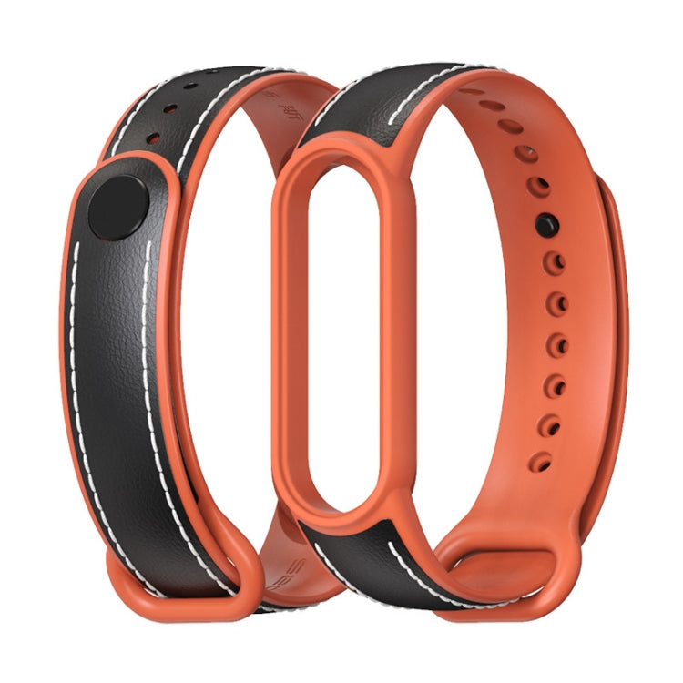 For Xiaomi Mi Band 5/6/7 MIJOBS TPU + Leather Watch Band(Black+Orange) - Watch Bands by MIJOBS | Online Shopping South Africa | PMC TechLife | Buy Now Pay Later Mobicred