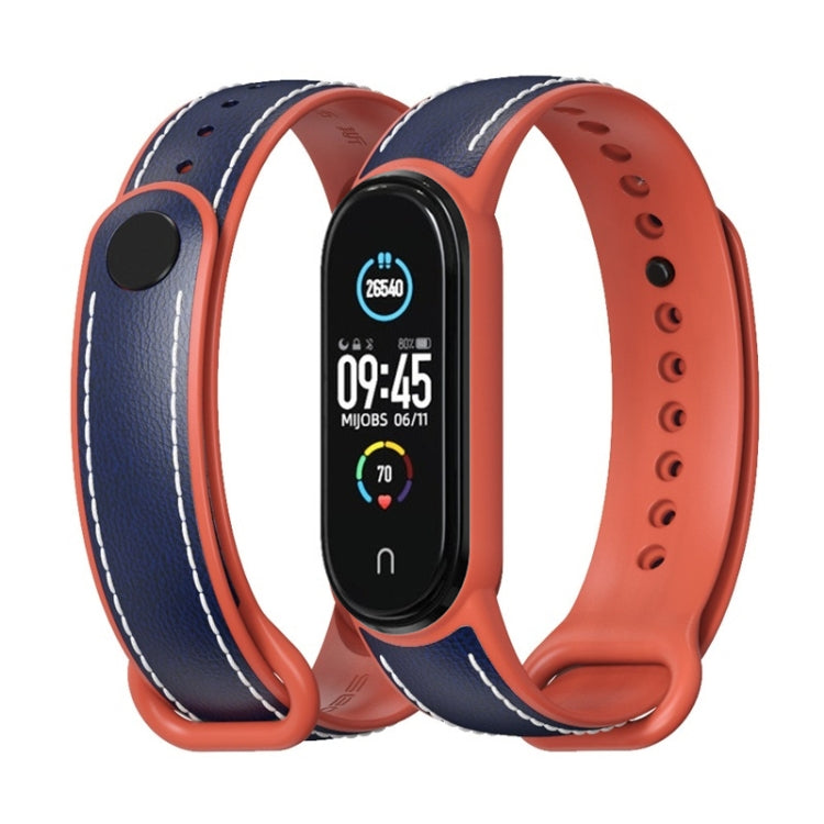 For Xiaomi Mi Band 5/6/7 MIJOBS TPU + Leather Watch Band(Blue+Orange) - Watch Bands by MIJOBS | Online Shopping South Africa | PMC TechLife | Buy Now Pay Later Mobicred