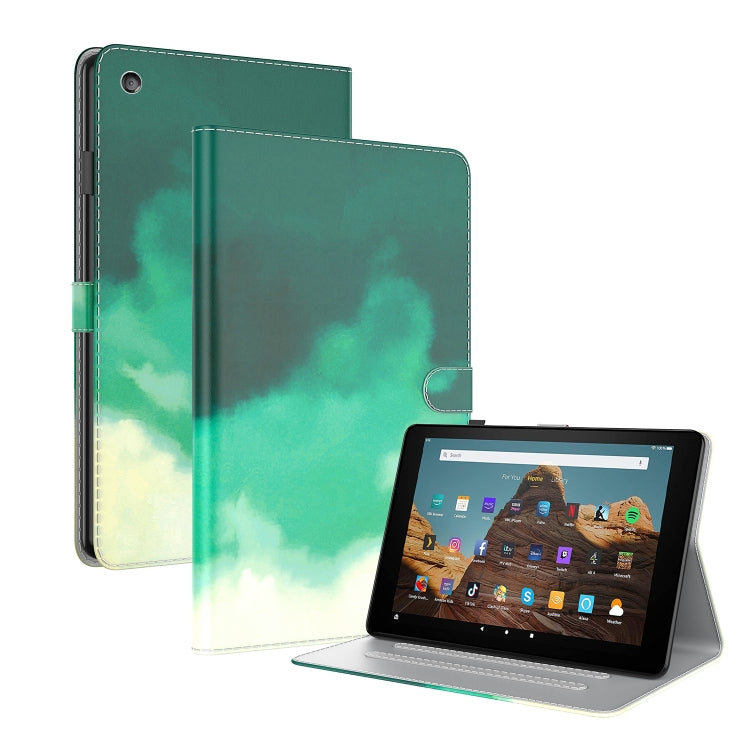 For Amazon Fire HD 10 2019 / 2017 Watercolor Pattern Skin Feel Magnetic Horizontal Flip PU Leather Case with Holder & Card Slots & Photo Frame & Sleep / Wake-up Function(Cyan Green) - free shipping - PMC TechLife - Order now!