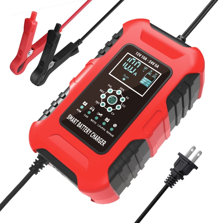 FOXSUR 10A 12V 7-segment Motorcycle / Car Smart Battery Charger, Plug Type:US Plug(Red) - free shipping - PMC TechLife - Order now!