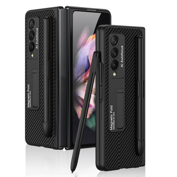 For Samsung Galaxy Z Fold3 5G GKK Ultra-thin PC + PU Phone Flip Case with Holder & Pen Slot(Carbon Fiber Texture) - Galaxy Phone Cases by GKK | Online Shopping South Africa | PMC TechLife | Buy Now Pay Later Mobicred