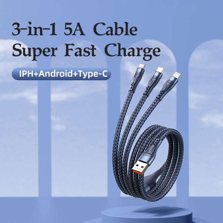 REMAX RC-199th Whirly Series 5A USB to USB-C / Type-C + 8 Pin + Micro USB Fast Charging Data Cable, Cable Length: 1.2m(Midnight Blue) - Multifunction Cable by REMAX | Online Shopping South Africa | PMC TechLife | Buy Now Pay Later Mobicred