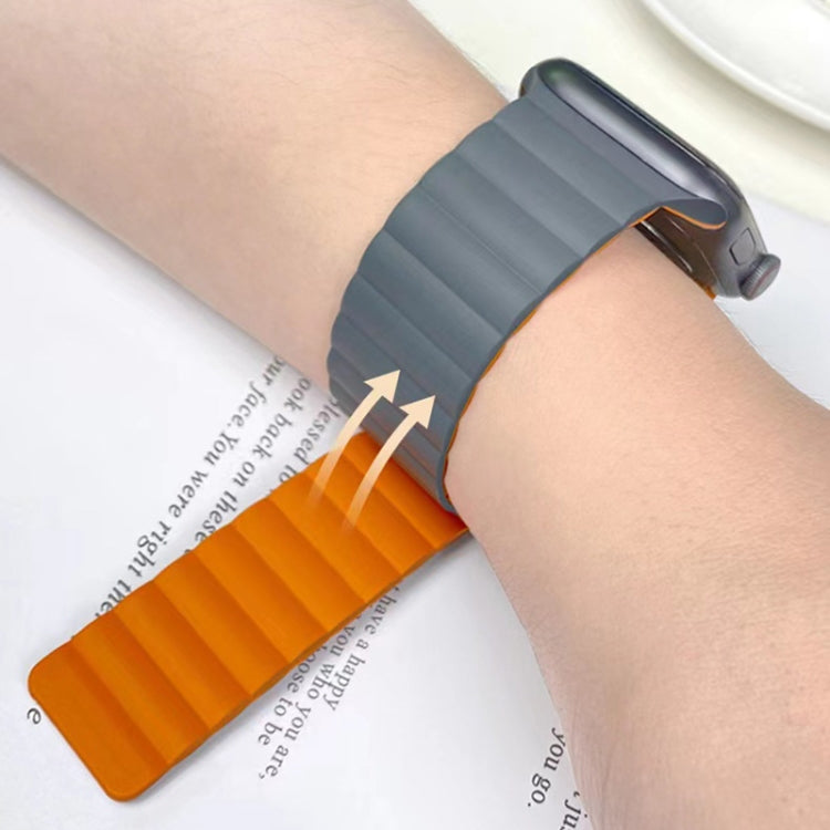 Mutural Moran Series Liquid Silicone Magnetic Strap Watch Band For Apple Watch Ultra 49mm&Watch Ultra 2 49mm / Series 9&8&7 45mm / SE 3&SE 2&6&SE&5&4 44mm / 3&2&1 42mm(Black + Orange) - Watch Bands by Mutural | Online Shopping South Africa | PMC TechLife | Buy Now Pay Later Mobicred
