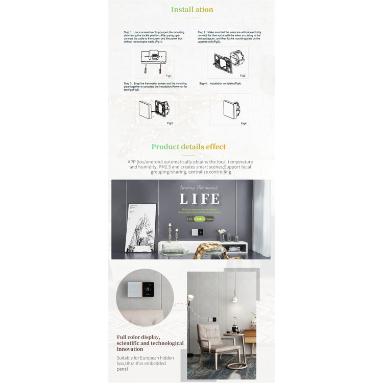 BHT-005-GALW 220V AC 3A Smart Home Heating Thermostat for EU Box, Control Water Heating with Only Internal Sensor & WIFI Connection - free shipping - PMC TechLife - Order now!
