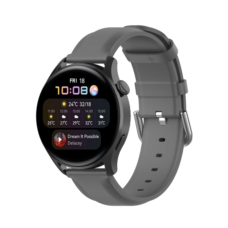 For Huawei Watch GT 3 46mm/GT Runner 22mm Round Tail Leather Watch Band(Grey) - Watch Bands by PMC TechLife | Online Shopping South Africa | PMC TechLife | Buy Now Pay Later Mobicred