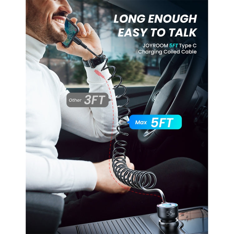 JOYROOM JR-CL07 3 in 1 55W PD USB-C / Type-C + USB Interface Car Charger with USB-C / Type-C Spring Data Cable(Black) - free shipping - PMC TechLife - Order now!