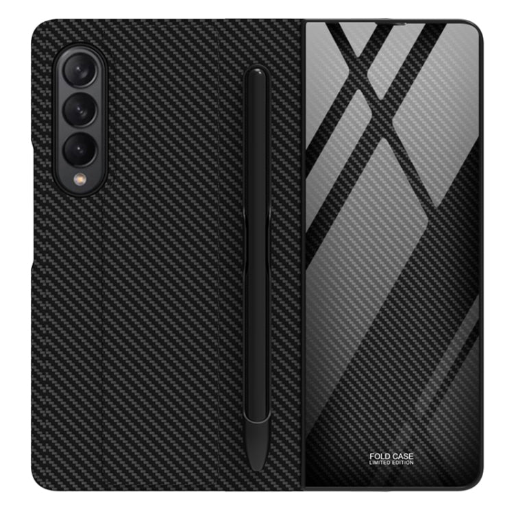 For Samsung Galaxy Z Fold3 5G GKK Flip Tempered Glass Phone Case with Pen Slot(Gold Line Black) - Galaxy Phone Cases by GKK | Online Shopping South Africa | PMC TechLife | Buy Now Pay Later Mobicred