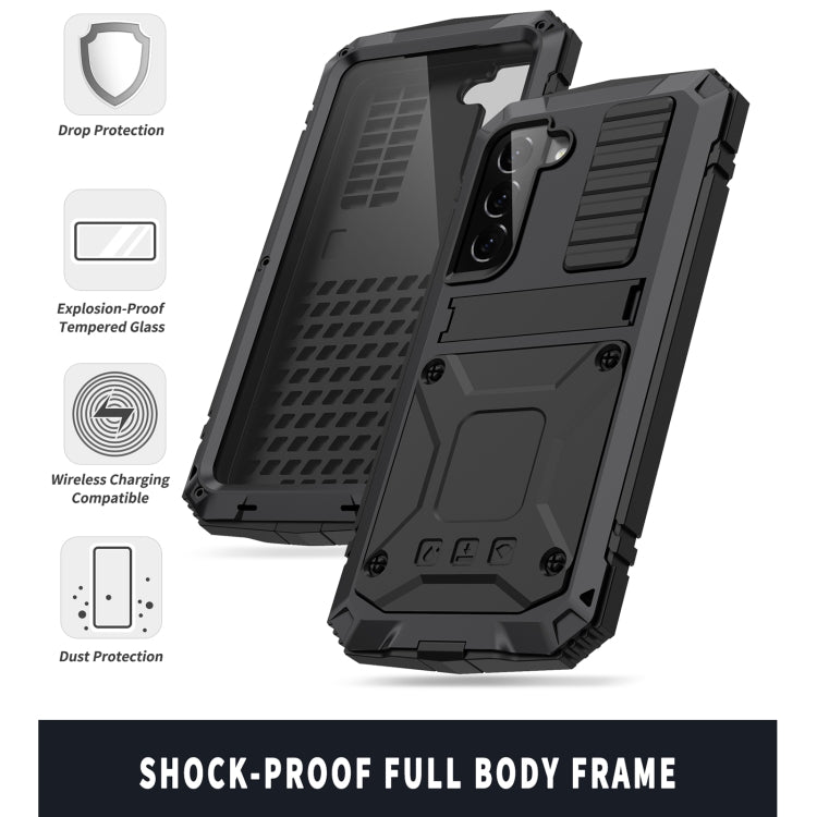 For Samsung Galaxy S22+ 5G R-JUST Metal + Silicone Holder Phone Case(Black) - Galaxy S22+ 5G Cases by R-JUST | Online Shopping South Africa | PMC TechLife | Buy Now Pay Later Mobicred