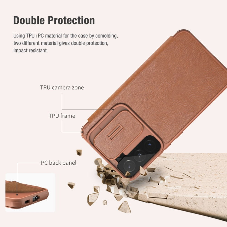 For Samsung Galaxy S22 5G NILLKIN QIN Series Pro Sliding Camera Cover Design Leather Phone Case(Brown) - Galaxy S22 5G Cases by NILLKIN | Online Shopping South Africa | PMC TechLife | Buy Now Pay Later Mobicred