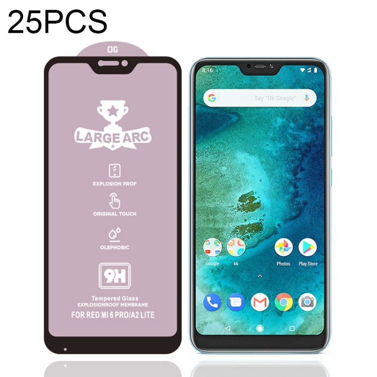 25 PCS 9H HD Large Arc High Alumina Full Screen Tempered Glass Film for Xiaomi Mi A2 Lite -  by PMC TechLife | Online Shopping South Africa | PMC TechLife