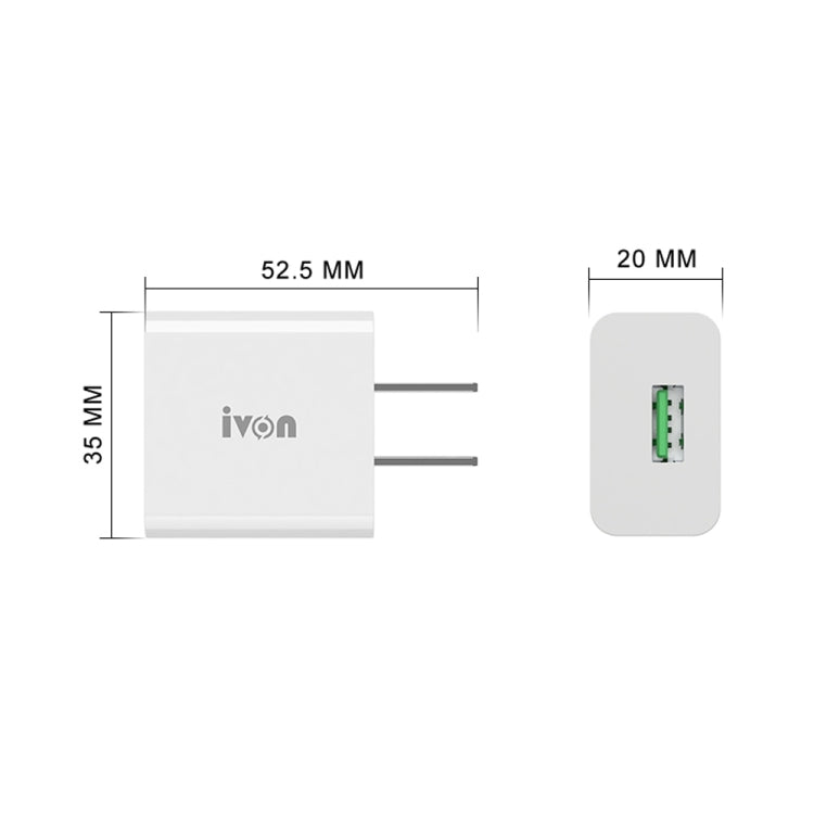 IVON AD-35 2 in 1 18W QC3.0 USB Port Travel Charger + 1m USB to 8 Pin Data Cable Set, US Plug(White) - USB Charger by IVON | Online Shopping South Africa | PMC TechLife