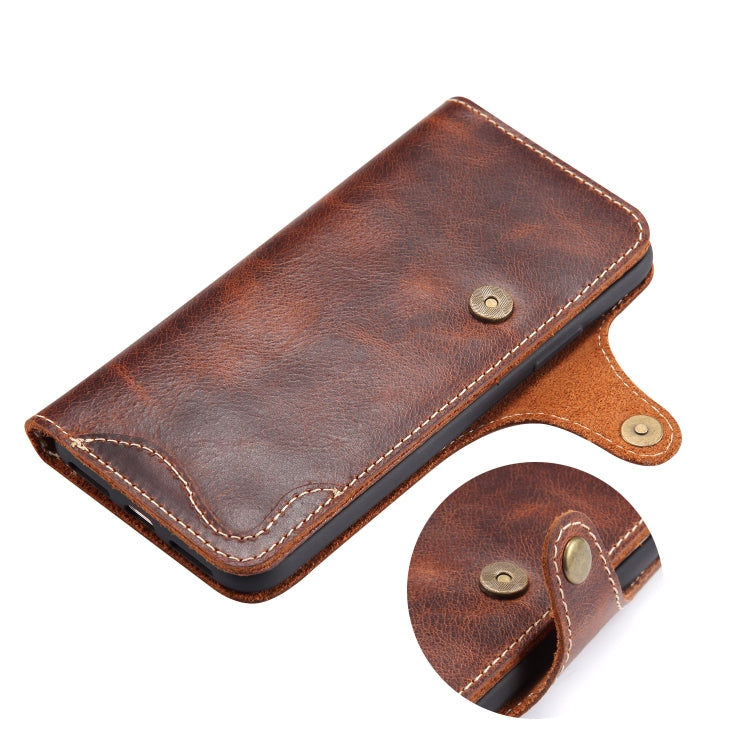 For iPhone XR Denior Oil Wax Cowhide Magnetic Button Horizontal Flip Leather Case with Card Slots & Wallet(Black) - free shipping - PMC TechLife - Order now!
