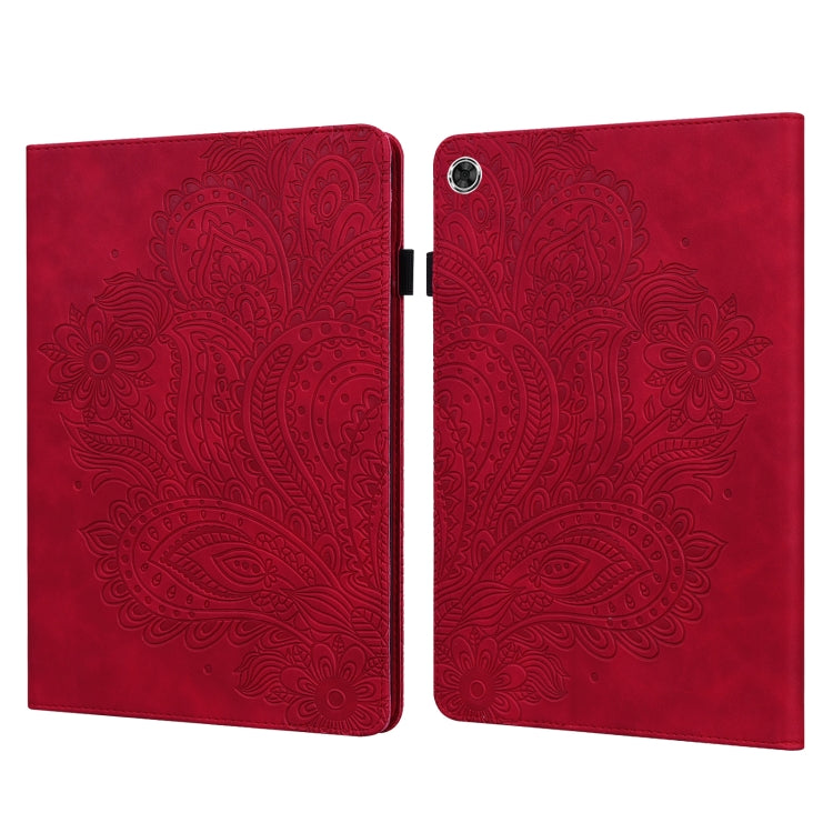 For Samsung Galaxy Tab A8 10.5 2021 Peacock Embossed Pattern Leather Tablet Case(Red) - Other Galaxy Tab PC by PMC TechLife | Online Shopping South Africa | PMC TechLife | Buy Now Pay Later Mobicred