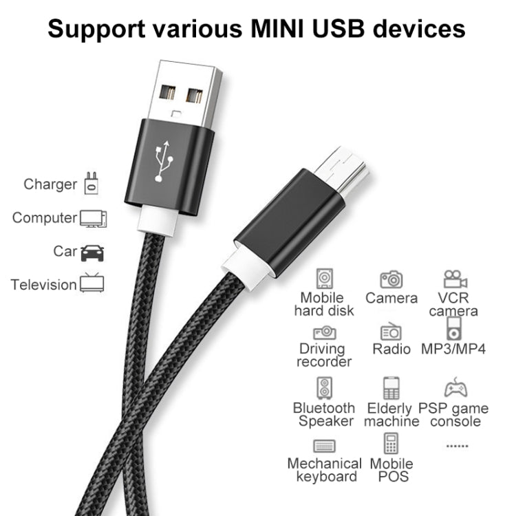5 PCS Mini USB to USB A Woven Data / Charge Cable for MP3, Camera, Car DVR, Length:1.5m(Black) -  by PMC TechLife | Online Shopping South Africa | PMC TechLife | Buy Now Pay Later Mobicred