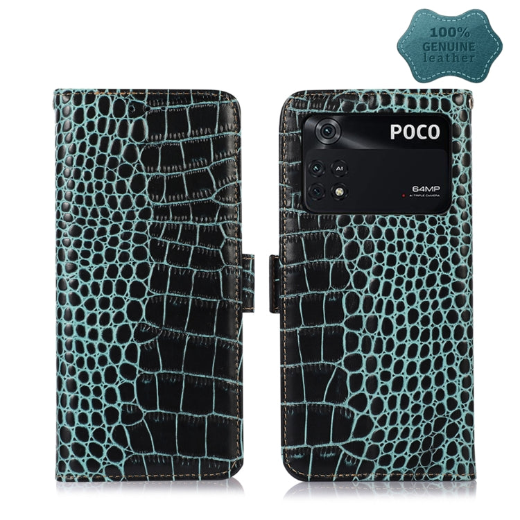 For Xiaomi Poco M4 Pro 4G Crocodile Top Layer Cowhide Leather Phone Case(Green) - Xiaomi Cases by PMC TechLife | Online Shopping South Africa | PMC TechLife