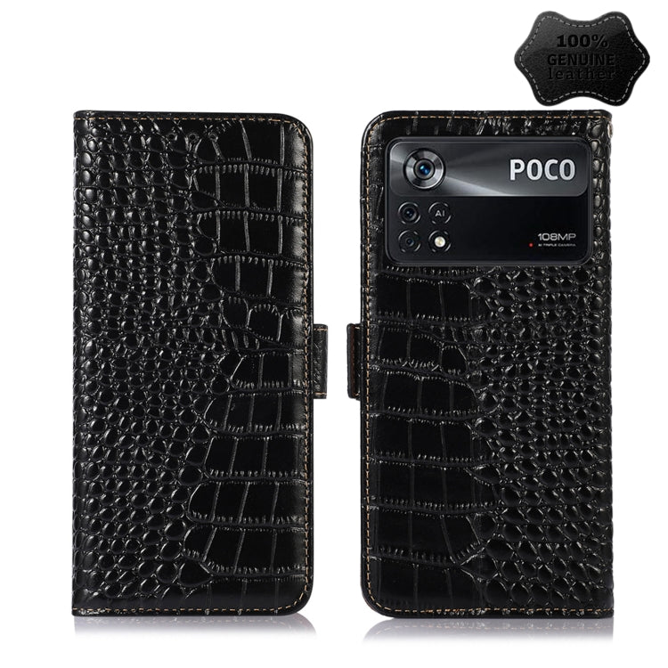 For Xiaomi Poco X4 Pro 5G Crocodile Top Layer Cowhide Leather Phone Case(Black) - Xiaomi Cases by PMC TechLife | Online Shopping South Africa | PMC TechLife