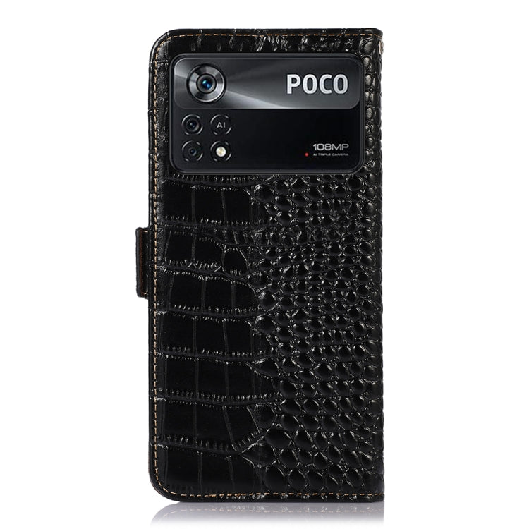 For Xiaomi Poco X4 Pro 5G Crocodile Top Layer Cowhide Leather Phone Case(Black) - Xiaomi Cases by PMC TechLife | Online Shopping South Africa | PMC TechLife