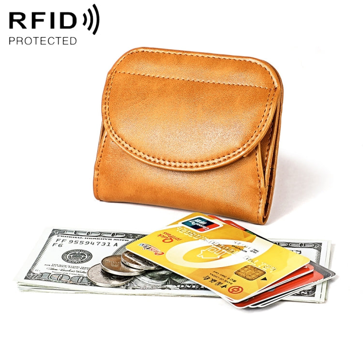 3537 Folding Short RFID Anti-Theft Genuine Leather Coin Purse for Ladies(Brown) - free shipping - PMC TechLife - Order now!
