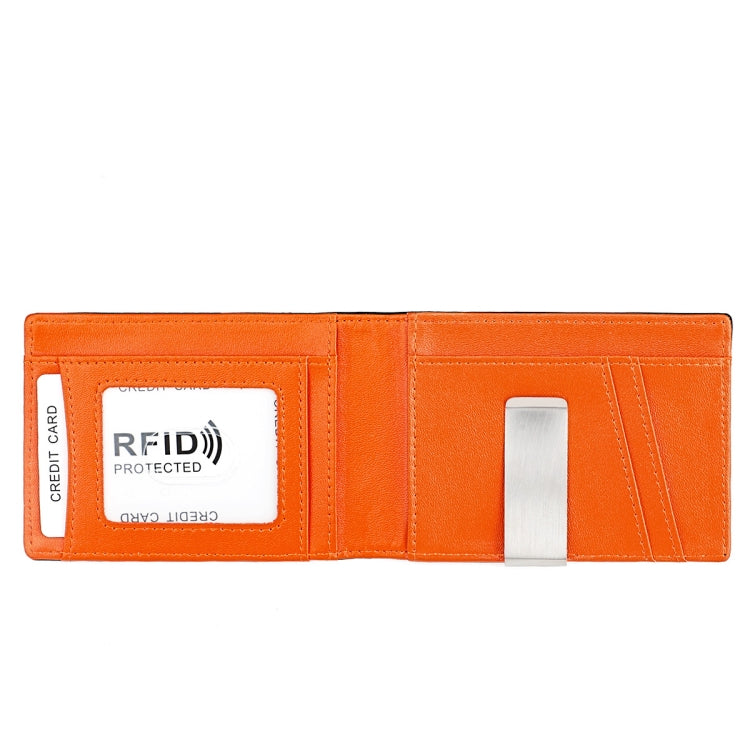9651 Ultra-thin Two-fold RFID Anti-theft Genuine Leather Wallet For Men and Women(Orange) - Antimagnetic RFID Package by PMC TechLife | Online Shopping South Africa | PMC TechLife | Buy Now Pay Later Mobicred