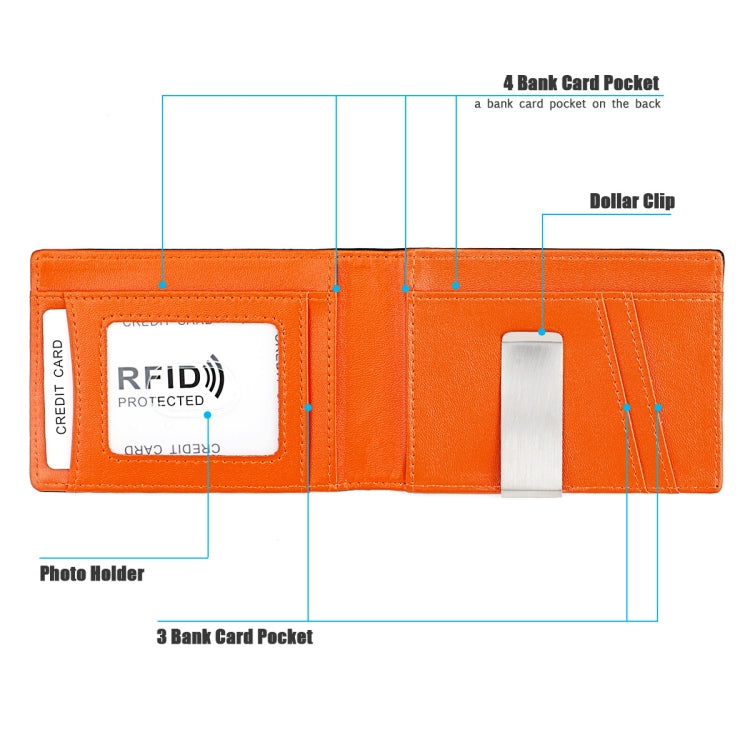 9651 Ultra-thin Two-fold RFID Anti-theft Genuine Leather Wallet For Men and Women(Orange) - Antimagnetic RFID Package by PMC TechLife | Online Shopping South Africa | PMC TechLife | Buy Now Pay Later Mobicred
