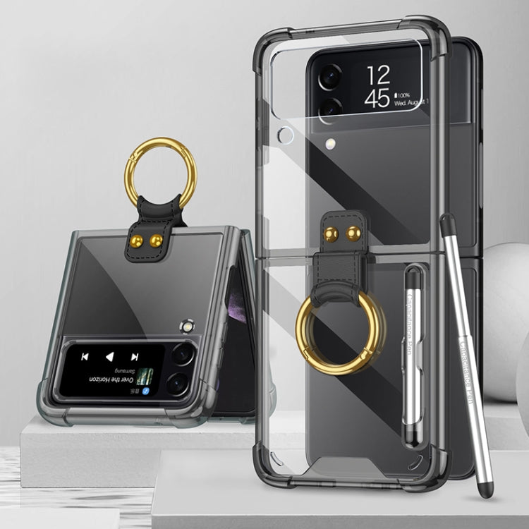 For Samsung Galaxy Z Flip3 5G GKK Shockproof Airbag Phone Case with Ring Holder & Stylus Pen(Transparent Black) - free shipping - PMC TechLife - Order now!