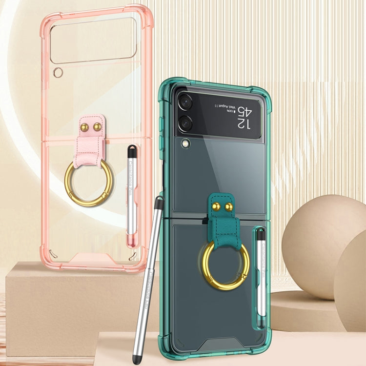For Samsung Galaxy Z Flip3 5G GKK Shockproof Airbag Phone Case with Ring Holder & Stylus Pen(Transparent Pink) - free shipping - PMC TechLife - Order now!