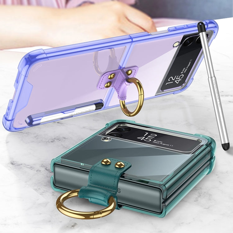 For Samsung Galaxy Z Flip3 5G GKK Shockproof Airbag Phone Case with Ring Holder & Stylus Pen(Transparent Purple) - free shipping - PMC TechLife - Order now!