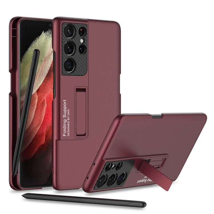 For Samsung Galaxy S21 Ultra 5G GKK Ultra-thin Shockproof Phone Case with Holder & Pen Slots & Stylus Pen(Red) - Galaxy S21 Ultra 5G Cases by GKK | Online Shopping South Africa | PMC TechLife | Buy Now Pay Later Mobicred