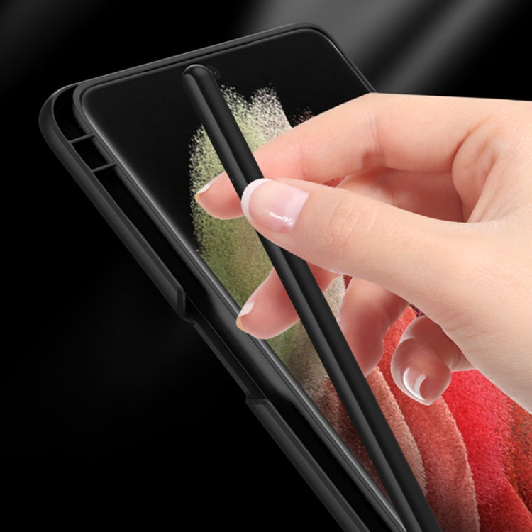 For Samsung Galaxy S21 Ultra 5G GKK Ultra-thin Shockproof Phone Case with Holder & Pen Slots & Stylus Pen(Silver) - Galaxy S21 Ultra 5G Cases by GKK | Online Shopping South Africa | PMC TechLife | Buy Now Pay Later Mobicred