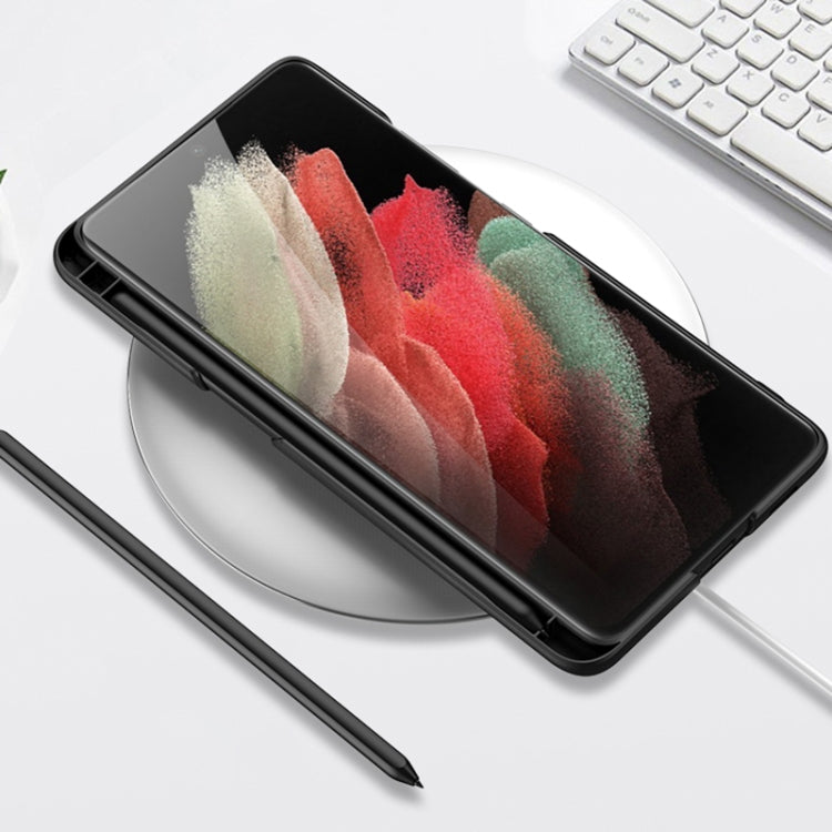 For Samsung Galaxy S21 Ultra 5G GKK Ultra-thin Shockproof Phone Case with Holder & Pen Slots & Stylus Pen(Silver) - Galaxy S21 Ultra 5G Cases by GKK | Online Shopping South Africa | PMC TechLife | Buy Now Pay Later Mobicred