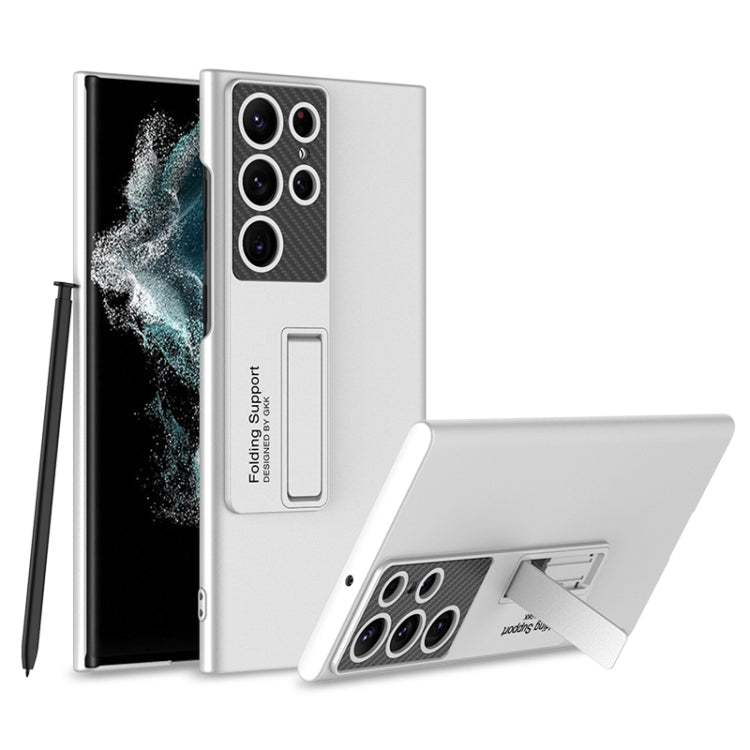 For Samsung Galaxy S22 Ultra 5G GKK Ultra-thin Shockproof Phone Case with Holder(Silver) - Galaxy S22 Ultra 5G Cases by GKK | Online Shopping South Africa | PMC TechLife | Buy Now Pay Later Mobicred